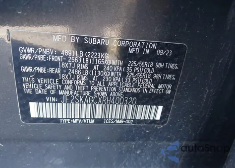 2024 Subaru Forester Sport z USA, uszkodzony, nr VIN JF2SKAGCXRH400320